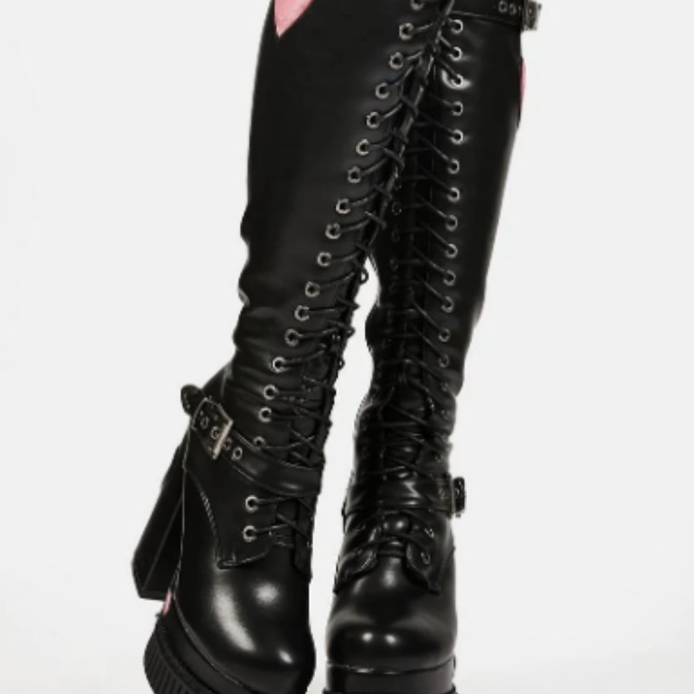 Black and Pink Heeled Boots